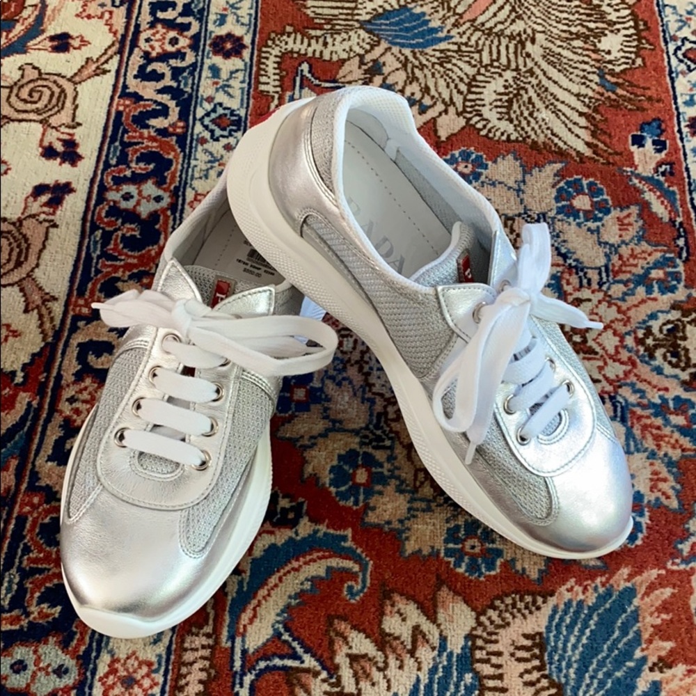 NWT Silver Prada Tennis Shoes
